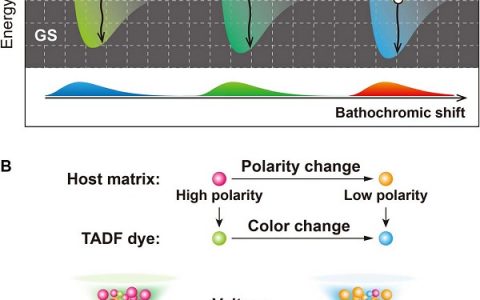 许辉Science Advances：利用场诱导溶致变色效应得到变色热活化延迟荧光二极管