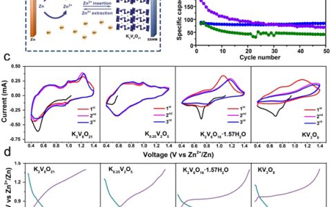 中南大学Nano Energy：具有稳定结构和快速离子扩散通道的钒酸钾作为可充电水系锌离子电池的正极