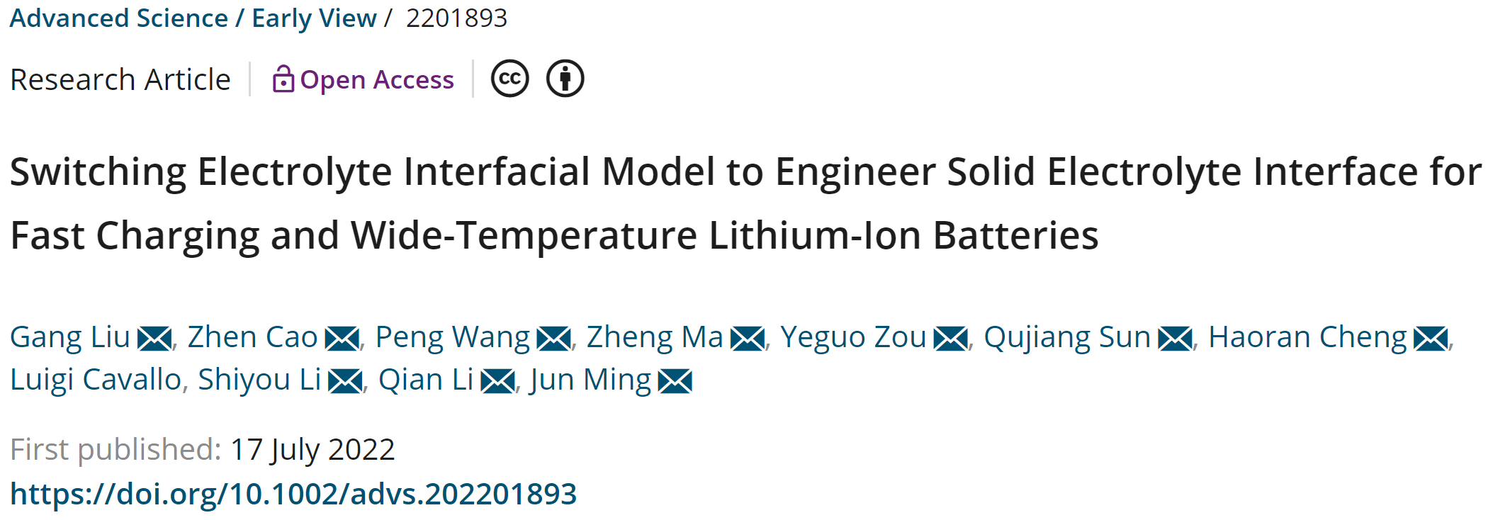 长春应化所Advanced Science:移花接木,造就快充宽温锂离子电池固态电解质界面