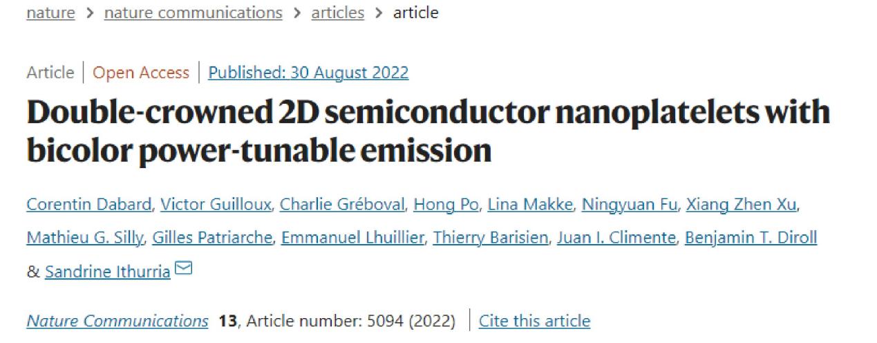 法国索邦大学Nat. Commun.:双色光发射的二维半导体纳米片