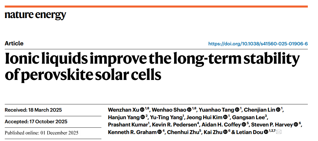 普渡大学窦乐添团队Nat. Energy：离子液体改善钙钛矿太阳电池的长期稳定性(图5)